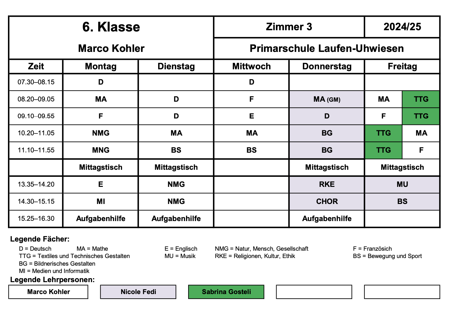 Stundenplan 6. Klasse 2024 2025 (neue Version)